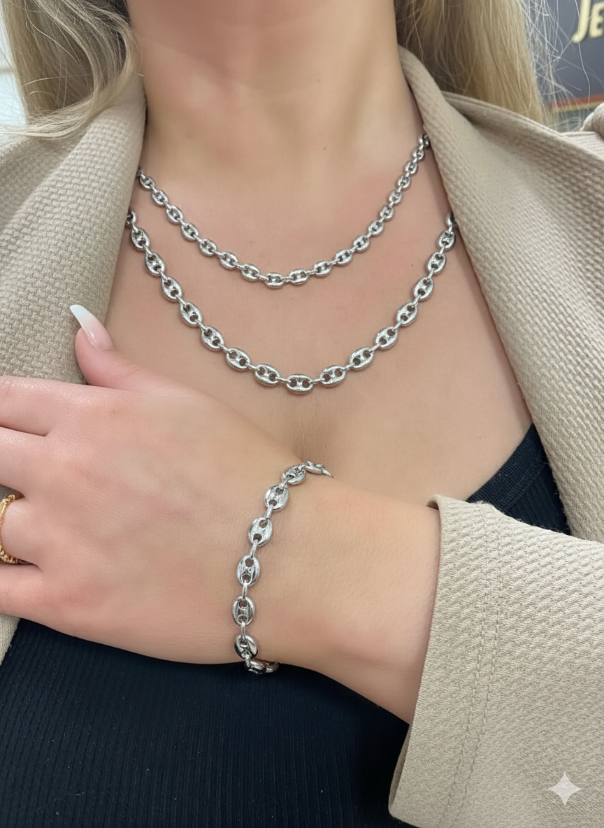 Gold plated chain and bracelet set