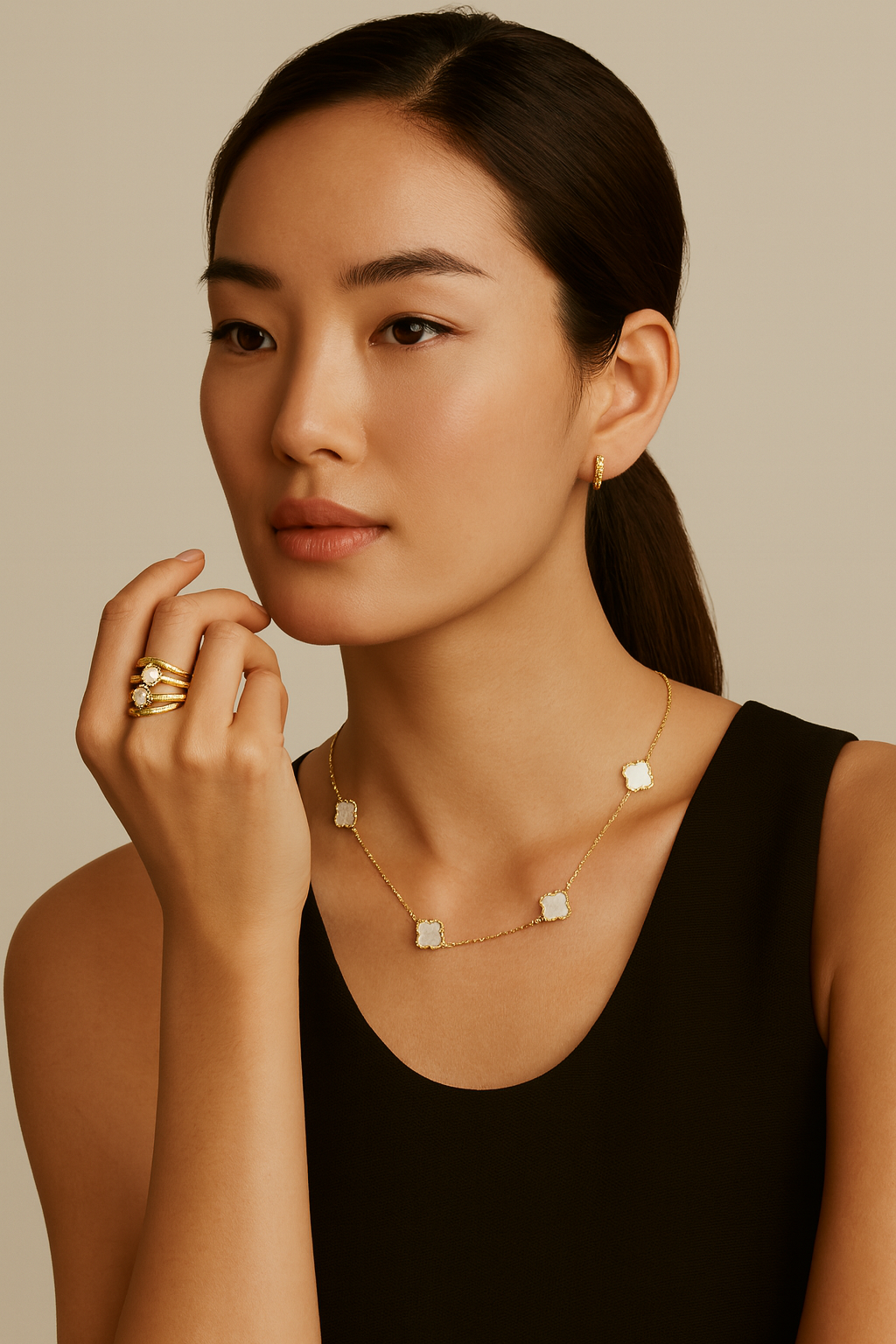 white Trevor necklace with earrings.